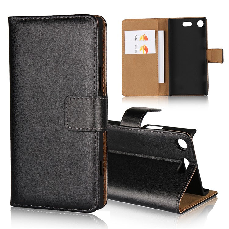Wallet Stand Split Leather Case for Sony Xperia XZ1 Compact - Black