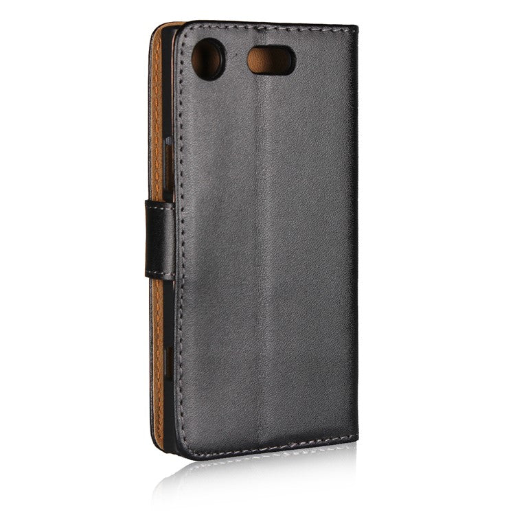 Wallet Stand Split Leather Case for Sony Xperia XZ1 Compact - Black