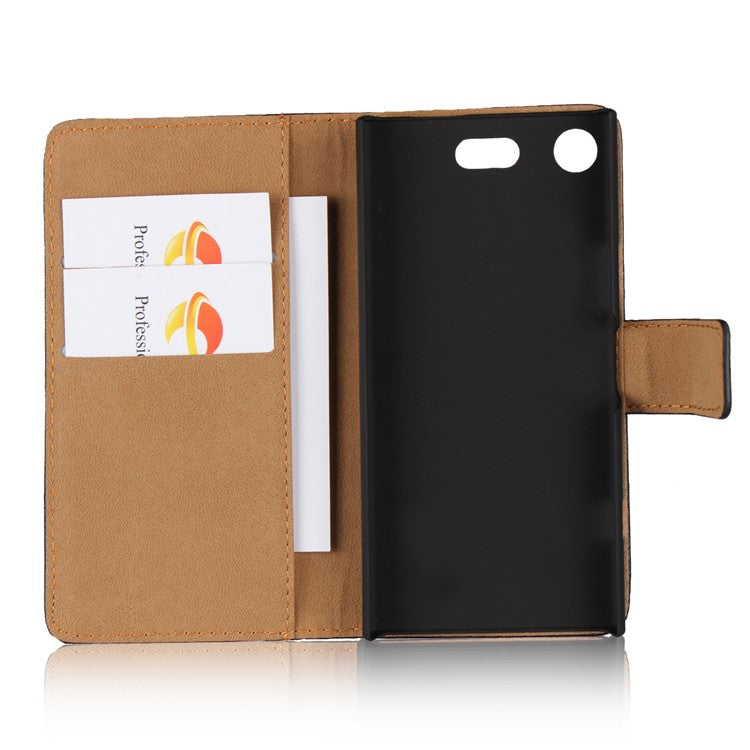 Wallet Stand Split Leather Case for Sony Xperia XZ1 Compact - Black