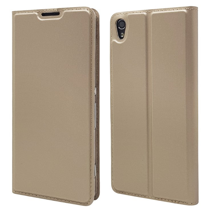 Magnetic Leather Card Holder Shell for Sony Xperia XA / XA Dual - Gold