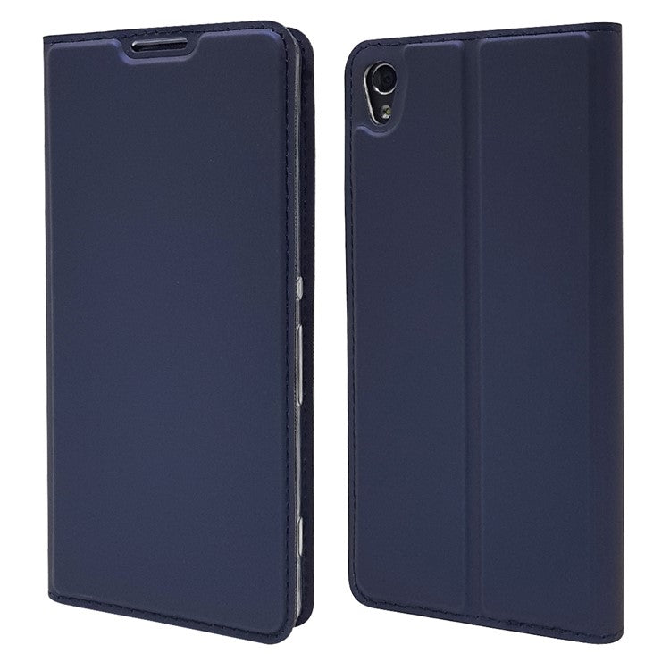 Magnetic Leather Card Holder Casing for Sony Xperia XA / XA Dual - Dark Blue