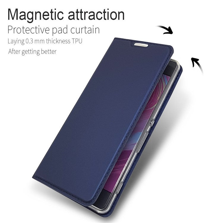 Magnetic Leather Card Holder Casing for Sony Xperia XA / XA Dual - Dark Blue
