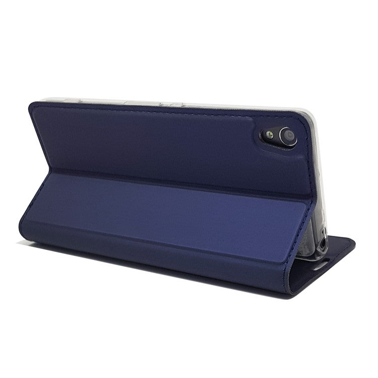 Magnetic Leather Card Holder Casing for Sony Xperia XA / XA Dual - Dark Blue