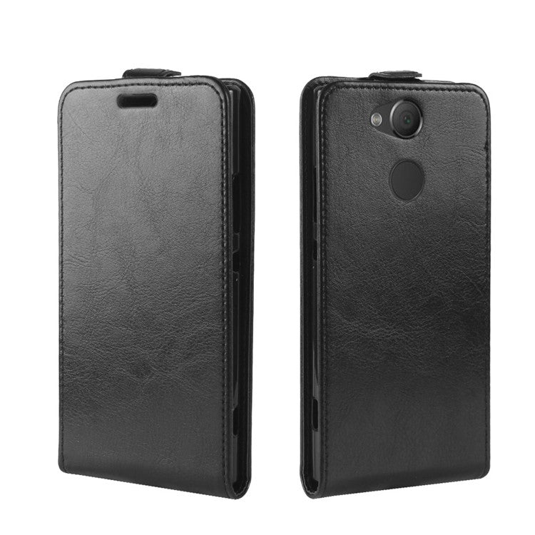 Crazy Horse Vertical Flip Card Holder Leather Case for Sony Xperia XA2 - Black
