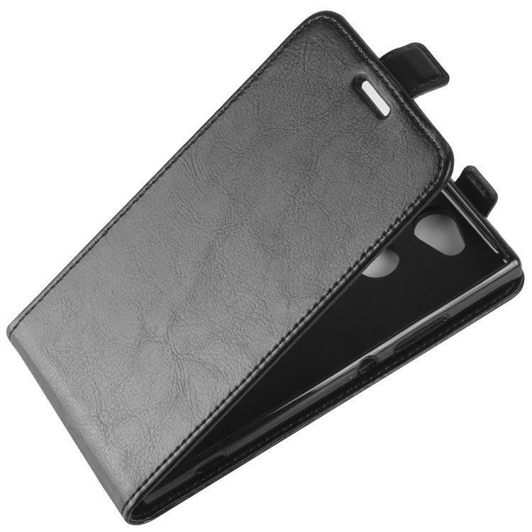 Crazy Horse Vertical Flip Card Holder Leather Case for Sony Xperia XA2 - Black