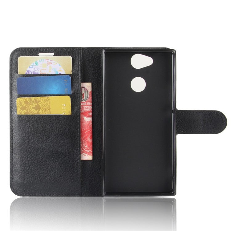 Litchi Texture PU Leather Wallet Stand Case for Sony Xperia XA2 - Black
