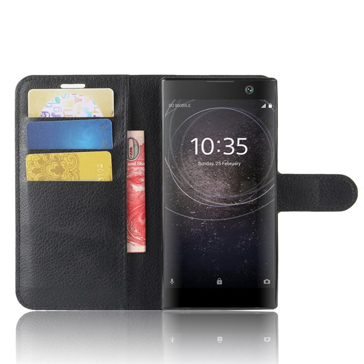 Litchi Texture PU Leather Wallet Stand Case for Sony Xperia XA2 - Black