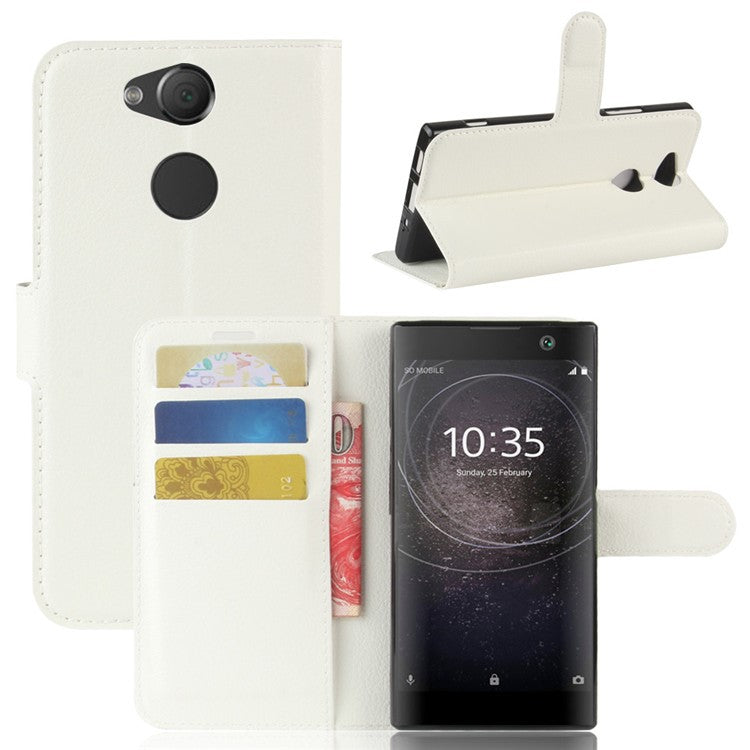 Litchi Texture PU Leather Wallet Cover with Stand for Sony Xperia XA2 - White
