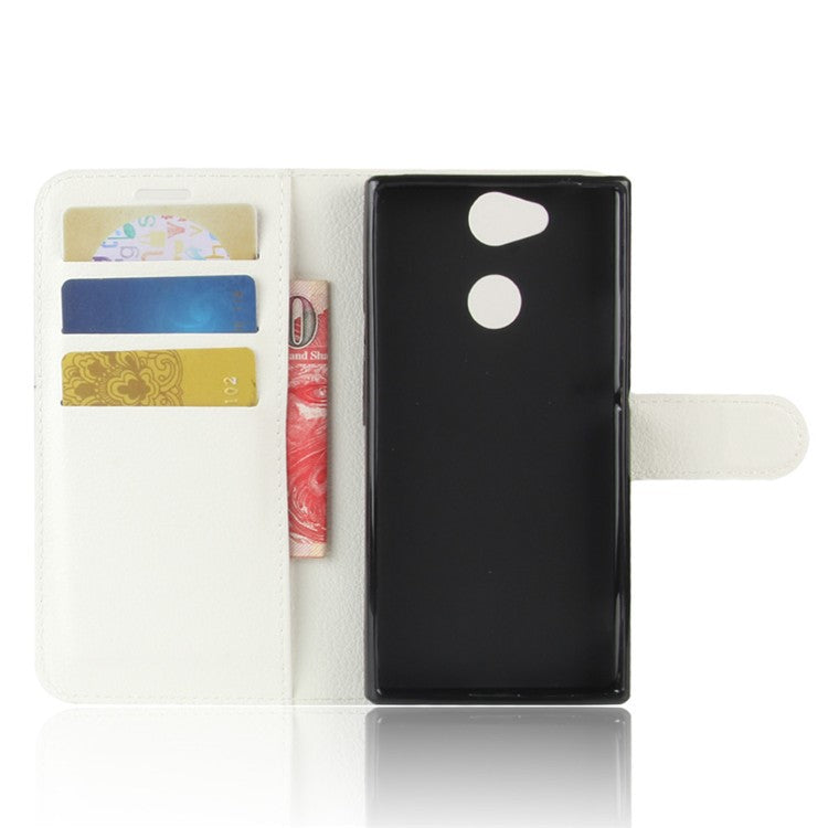 Litchi Texture PU Leather Wallet Cover with Stand for Sony Xperia XA2 - White
