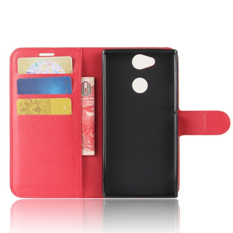 Litchi Texture PU Leather Magnetic Wallet Shell for Sony Xperia XA2 - Red