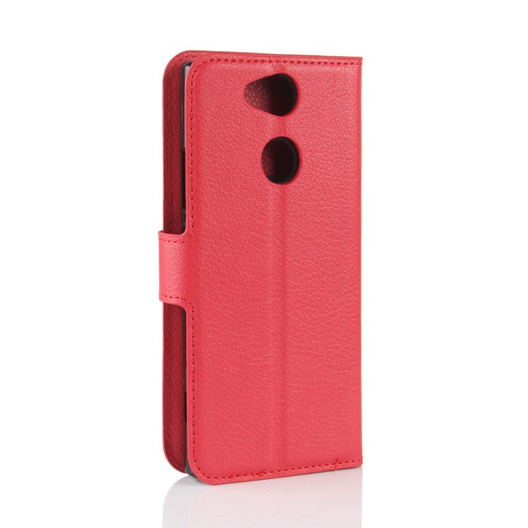 Litchi Texture PU Leather Magnetic Wallet Shell for Sony Xperia XA2 - Red