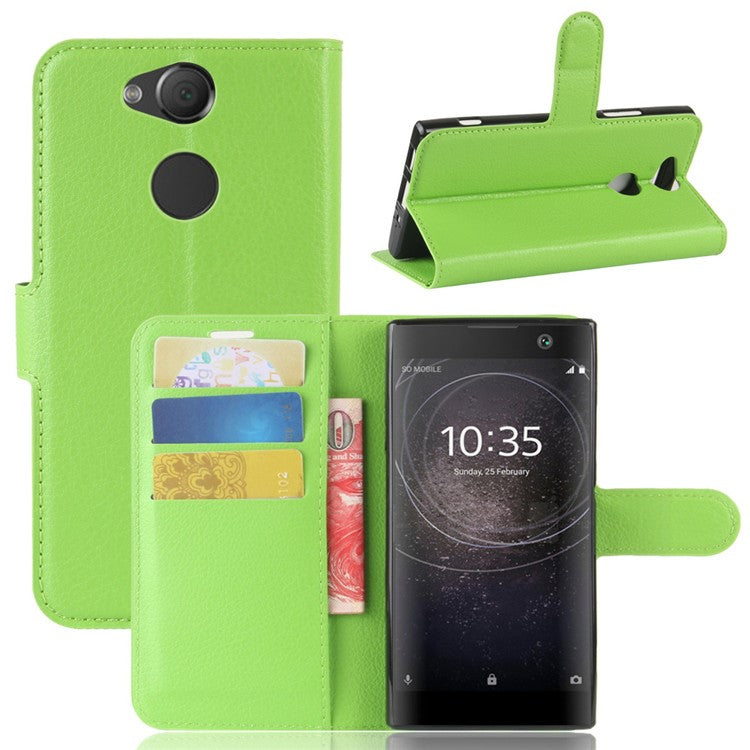 Litchi Texture PU Leather Phone Casing with Card Slots for Sony Xperia XA2 - Green