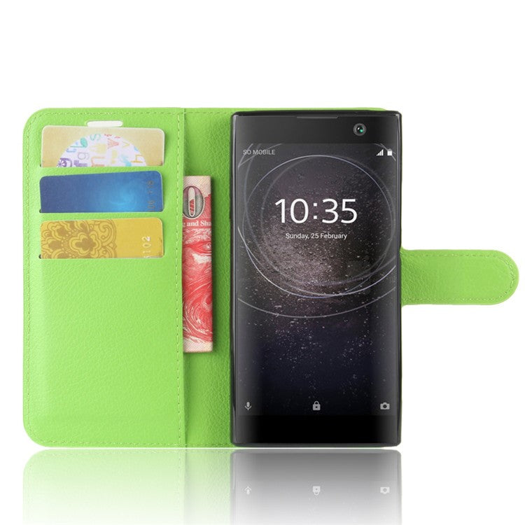 Litchi Texture PU Leather Phone Casing with Card Slots for Sony Xperia XA2 - Green