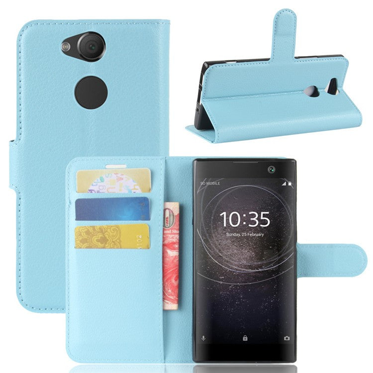 Litchi Texture PU Leather Folio Flip Mobile Phone Cover for Sony Xperia XA2 - Baby Blue
