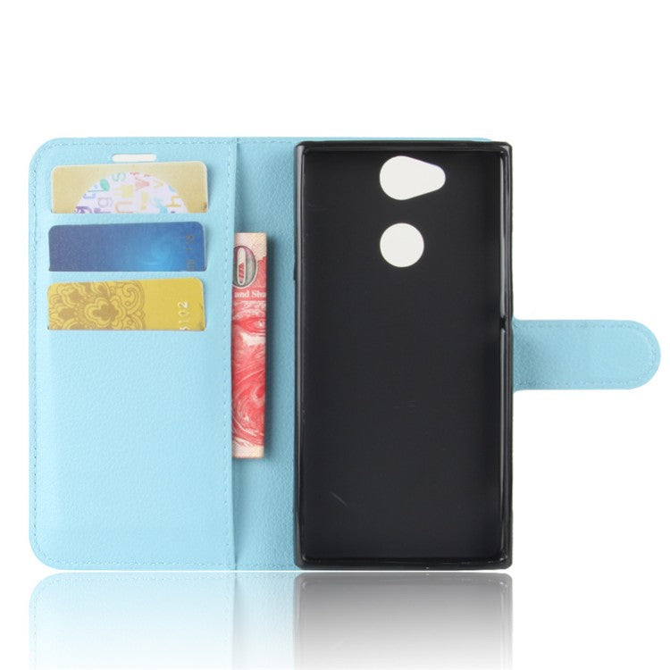 Litchi Texture PU Leather Folio Flip Mobile Phone Cover for Sony Xperia XA2 - Baby Blue