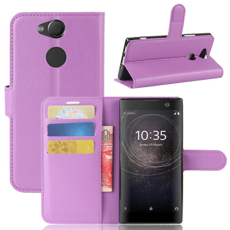 Litchi Texture Stand Leather Wallet Mobile Case for Sony Xperia XA2 - Purple