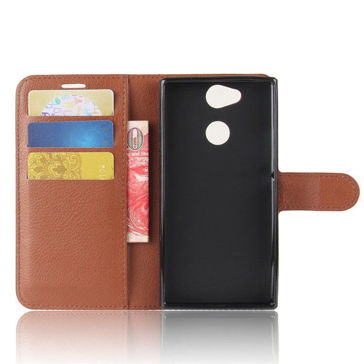 Litchi Texture PU Leather Protection Mobile Shell with Stand for Sony Xperia XA2 - Brown