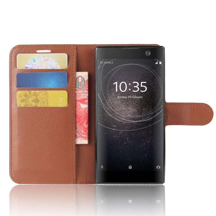Litchi Texture PU Leather Protection Mobile Shell with Stand for Sony Xperia XA2 - Brown