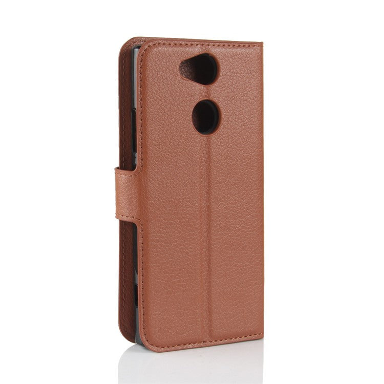 Litchi Texture PU Leather Protection Mobile Shell with Stand for Sony Xperia XA2 - Brown