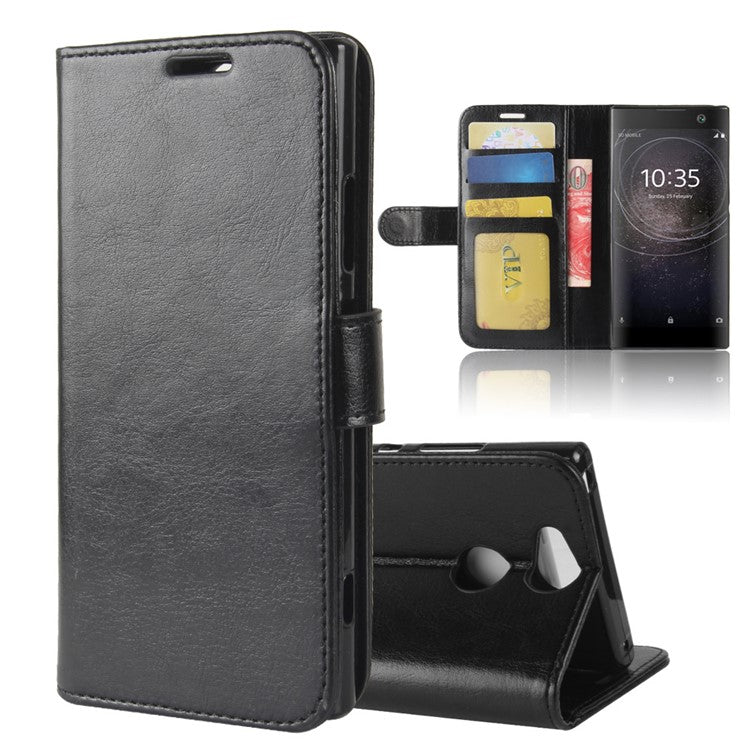Crazy Horse Wallet Leather Cell Phone Case for Sony Xperia XA2 - Black