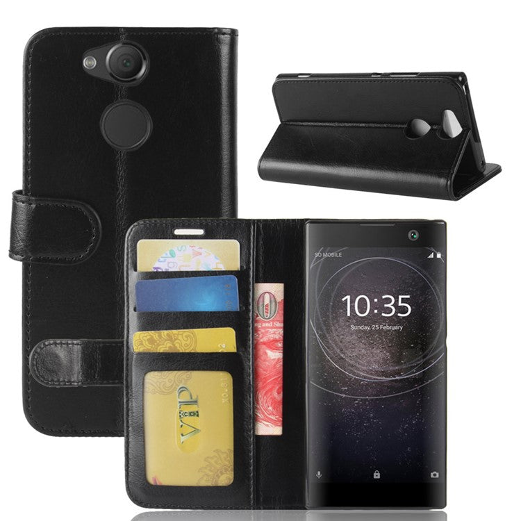Crazy Horse Wallet Leather Cell Phone Case for Sony Xperia XA2 - Black