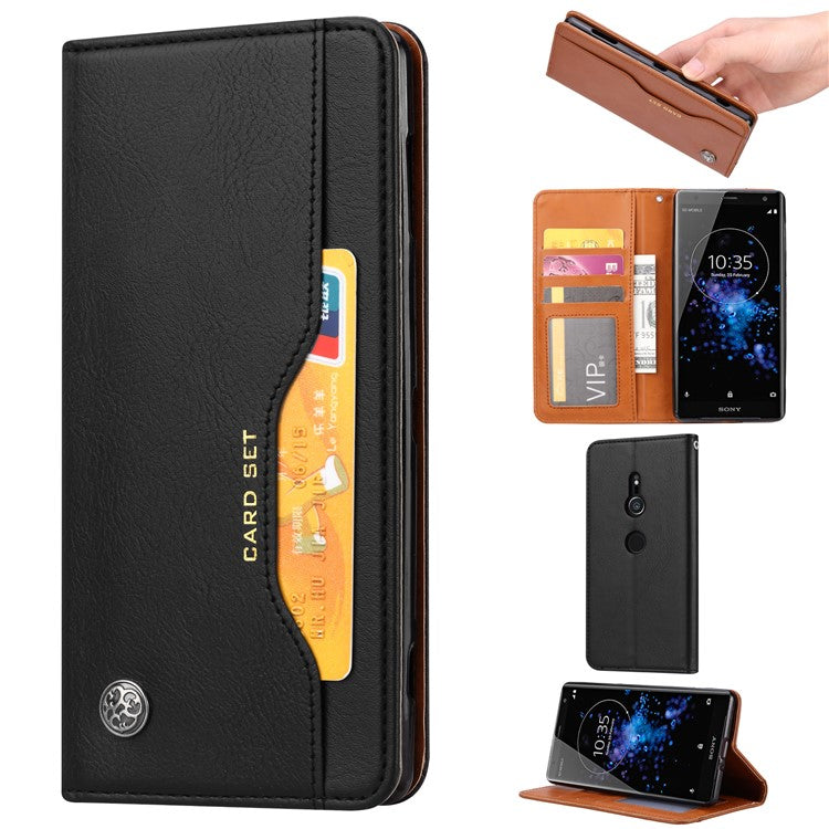 Auto-absorbed Leather Stand Phone Case for Sony Xperia XZ2 - Black