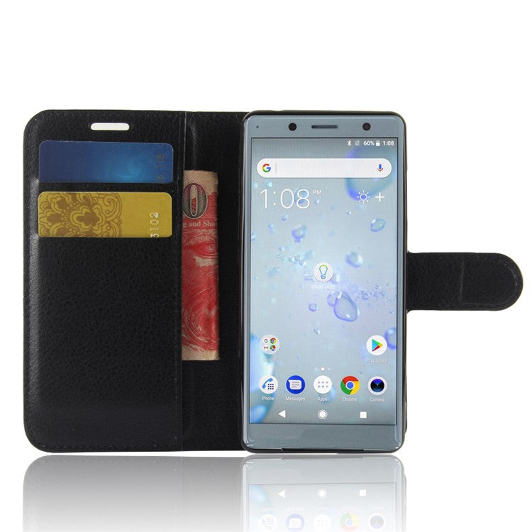 Litchi Texture PU Leather Wallet Stand Case for Sony Xperia XZ2 Compact - Black