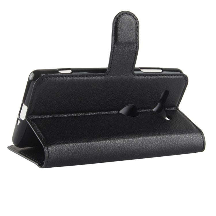 Litchi Texture PU Leather Wallet Stand Case for Sony Xperia XZ2 Compact - Black