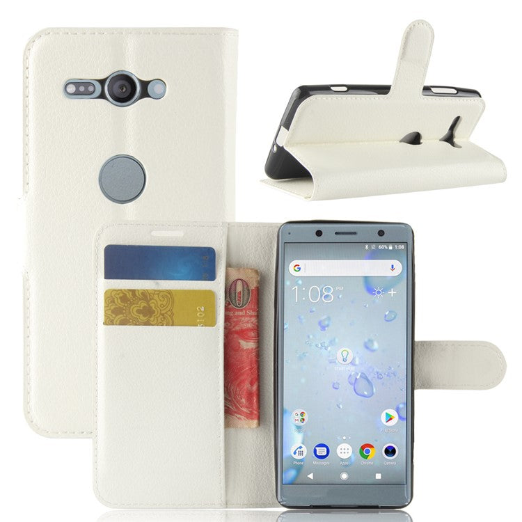 Litchi Texture PU Leather Wallet Stand Cover for Sony Xperia XZ2 Compact - White