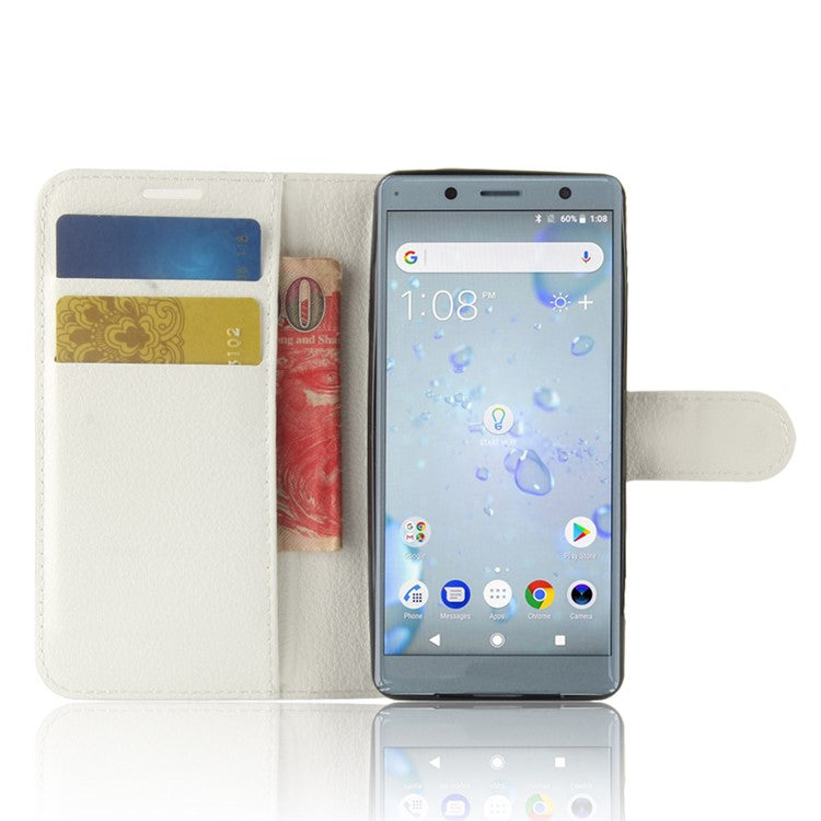 Litchi Texture PU Leather Wallet Stand Cover for Sony Xperia XZ2 Compact - White