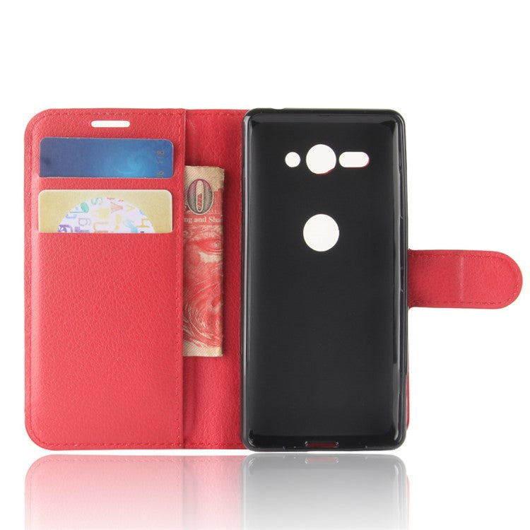 Litchi Texture PU Leather Wallet Stand Shell for Sony Xperia XZ2 Compact - Red