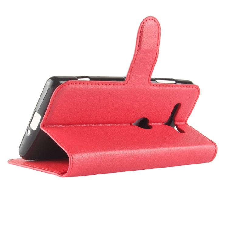 Litchi Texture PU Leather Wallet Stand Shell for Sony Xperia XZ2 Compact - Red