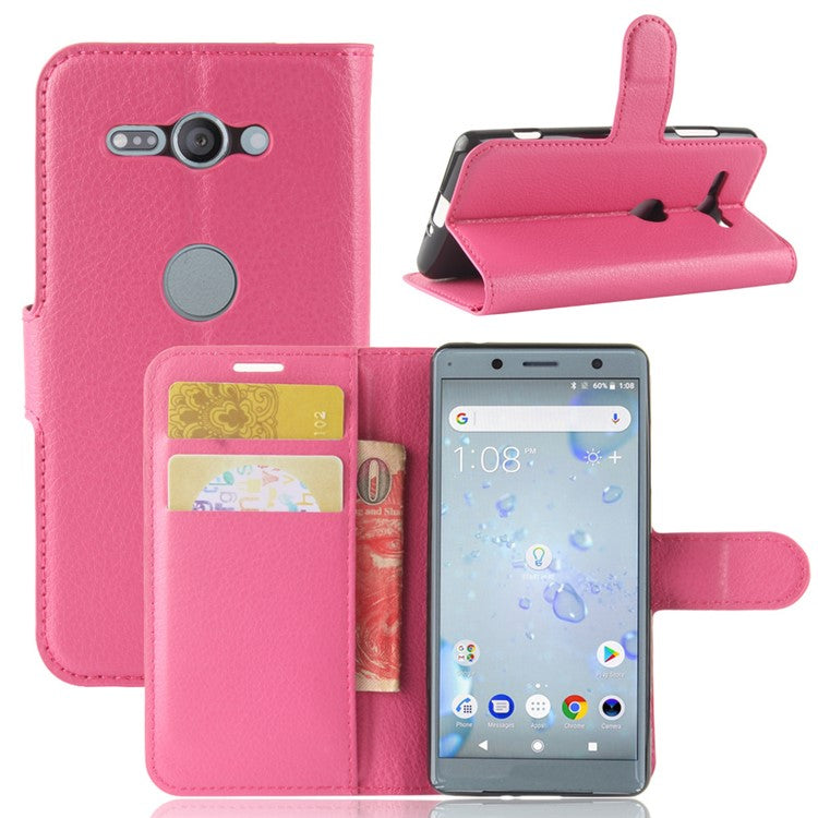 Litchi Texture PU Leather Wallet Stand Phone Case for Sony Xperia XZ2 Compact - Rose