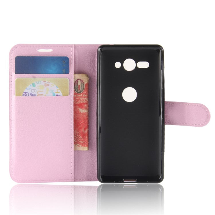Litchi Texture PU Leather Wallet Stand Phone Cover or Sony Xperia XZ2 Compact - Pink