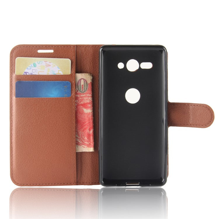 Litchi Texture Leather Wallet Stand Cover Case for Sony Xperia XZ2 Compact - Brown