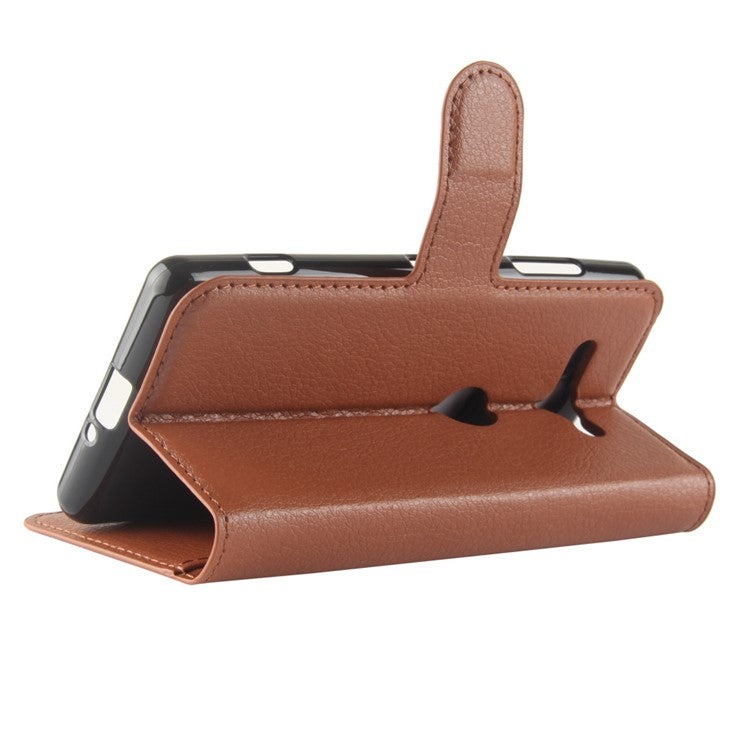 Litchi Texture Leather Wallet Stand Cover Case for Sony Xperia XZ2 Compact - Brown