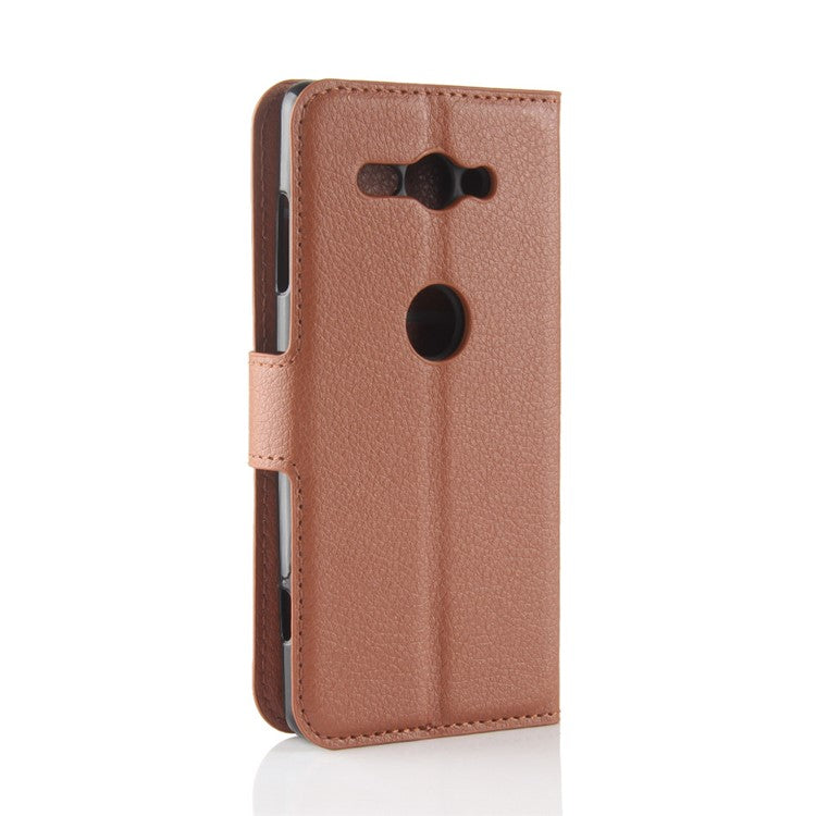 Litchi Texture Leather Wallet Stand Cover Case for Sony Xperia XZ2 Compact - Brown