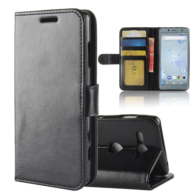 Crazy Horse Texture Wallet Leather Phone Case for Sony Xperia XZ2 Compact - Black