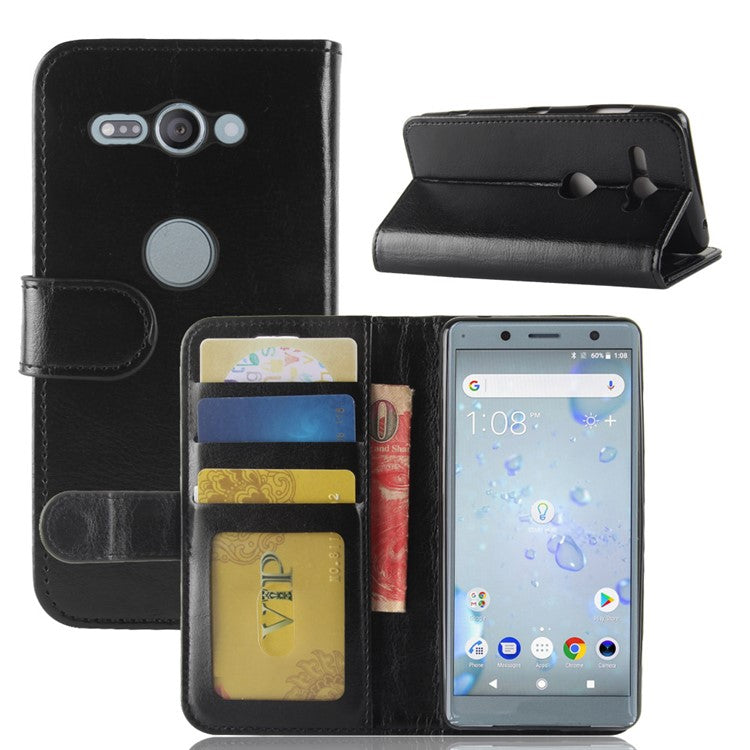 Crazy Horse Texture Wallet Leather Phone Case for Sony Xperia XZ2 Compact - Black