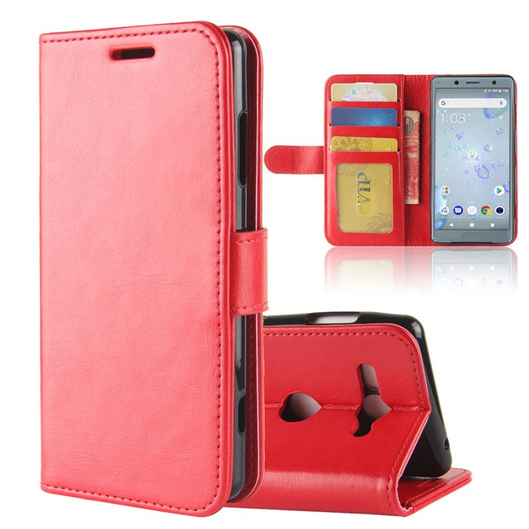 Crazy Horse Texture Wallet Leather Mobile Case for Sony Xperia XZ2 Compact - Red
