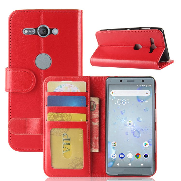 Crazy Horse Texture Wallet Leather Mobile Case for Sony Xperia XZ2 Compact - Red