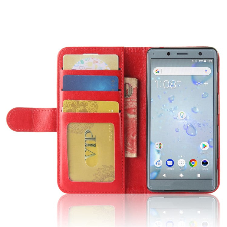 Crazy Horse Texture Wallet Leather Mobile Case for Sony Xperia XZ2 Compact - Red
