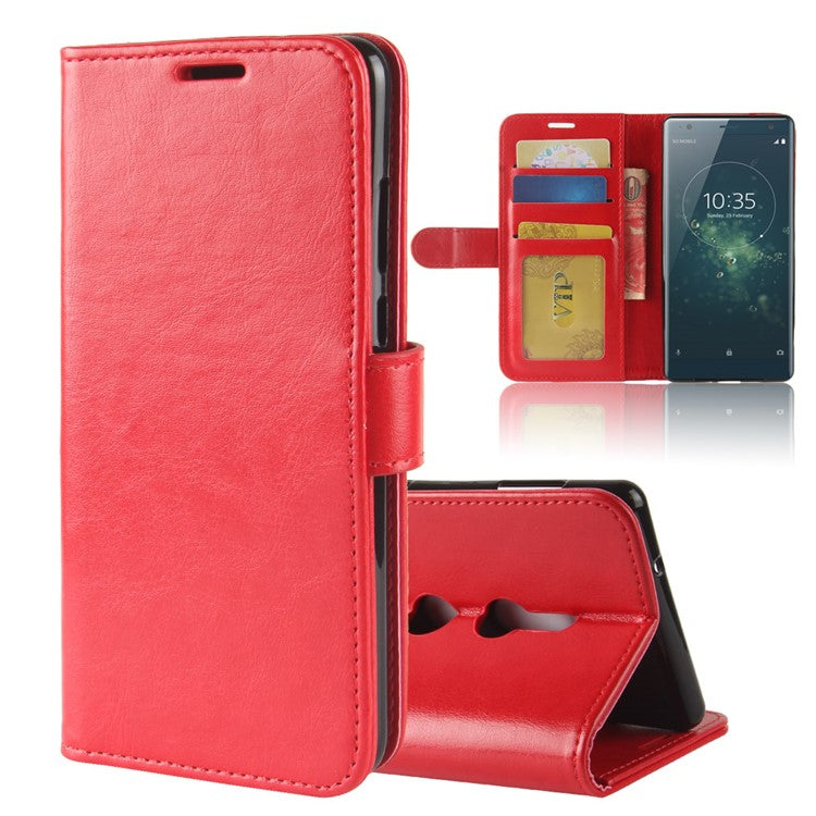Crazy Horse Magnetic Stand Wallet Leather Mobile Phone Shell for Sony Xperia XZ2 - Red