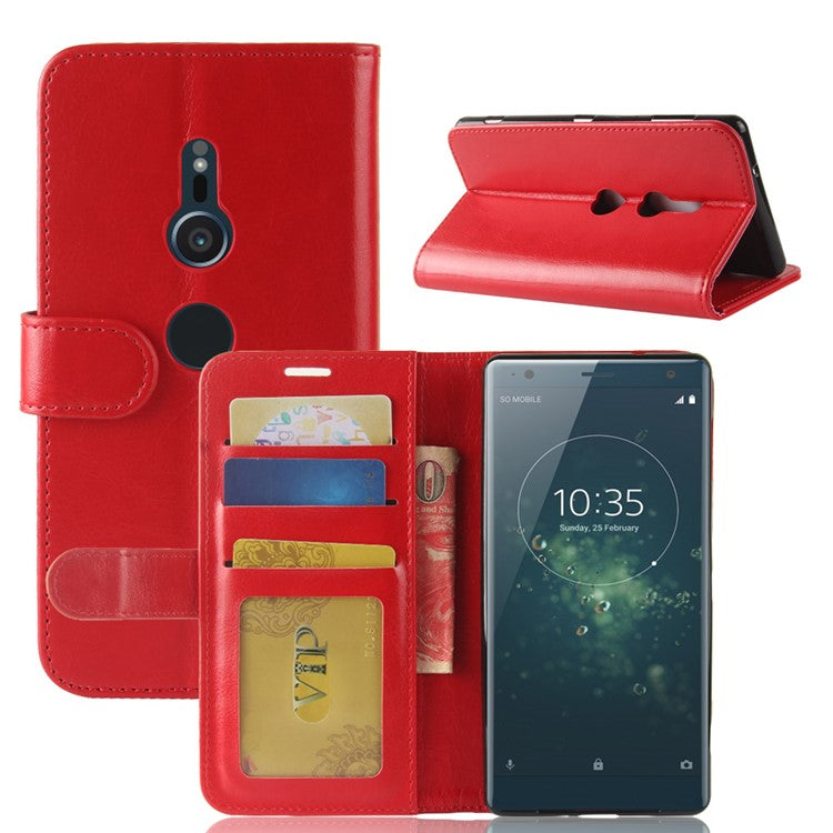 Crazy Horse Magnetic Stand Wallet Leather Mobile Phone Shell for Sony Xperia XZ2 - Red