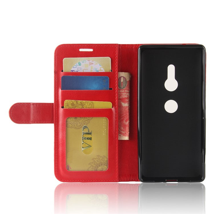 Crazy Horse Magnetic Stand Wallet Leather Mobile Phone Shell for Sony Xperia XZ2 - Red