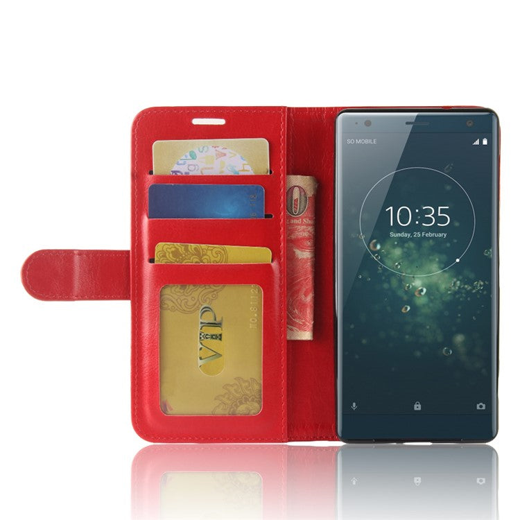 Crazy Horse Magnetic Stand Wallet Leather Mobile Phone Shell for Sony Xperia XZ2 - Red