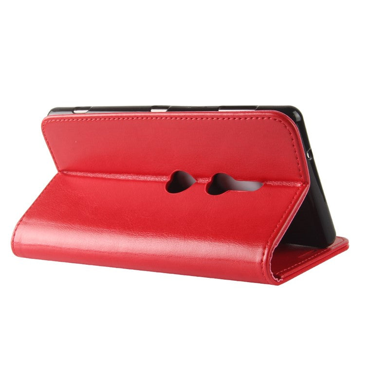 Crazy Horse Magnetic Stand Wallet Leather Mobile Phone Shell for Sony Xperia XZ2 - Red