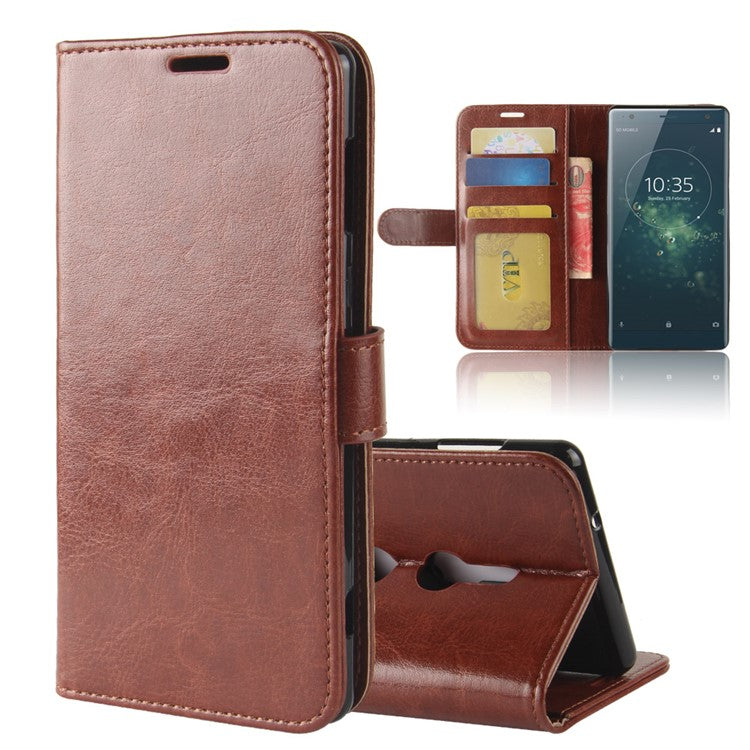 Crazy Horse Magnetic Stand Wallet Leather Mobile Phone Casing for Sony Xperia XZ2 - Brown
