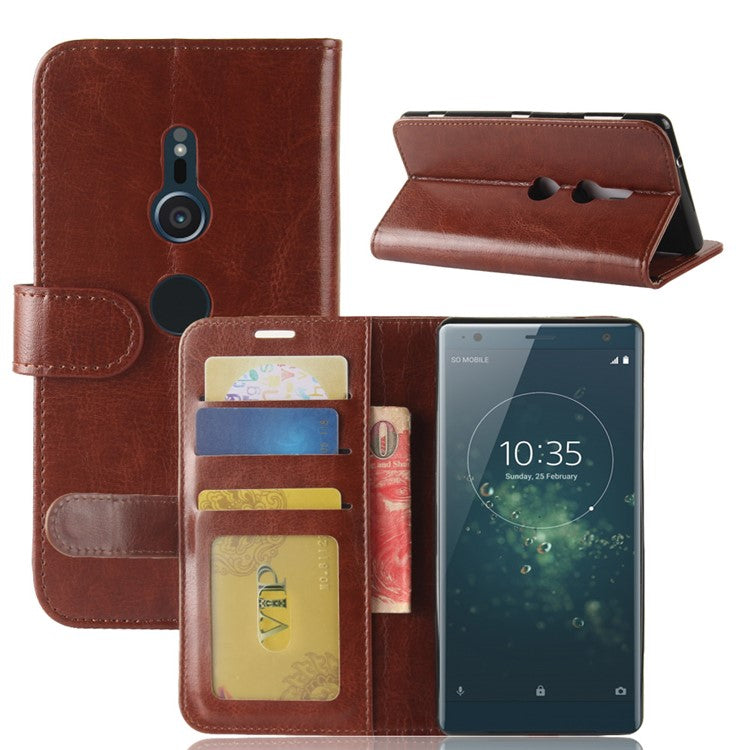 Crazy Horse Magnetic Stand Wallet Leather Mobile Phone Casing for Sony Xperia XZ2 - Brown