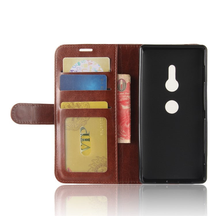 Crazy Horse Magnetic Stand Wallet Leather Mobile Phone Casing for Sony Xperia XZ2 - Brown